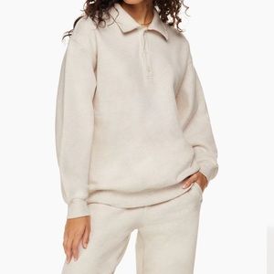 Aritzia TNA Cozy Fleece Boyfriend Polo Crewneck